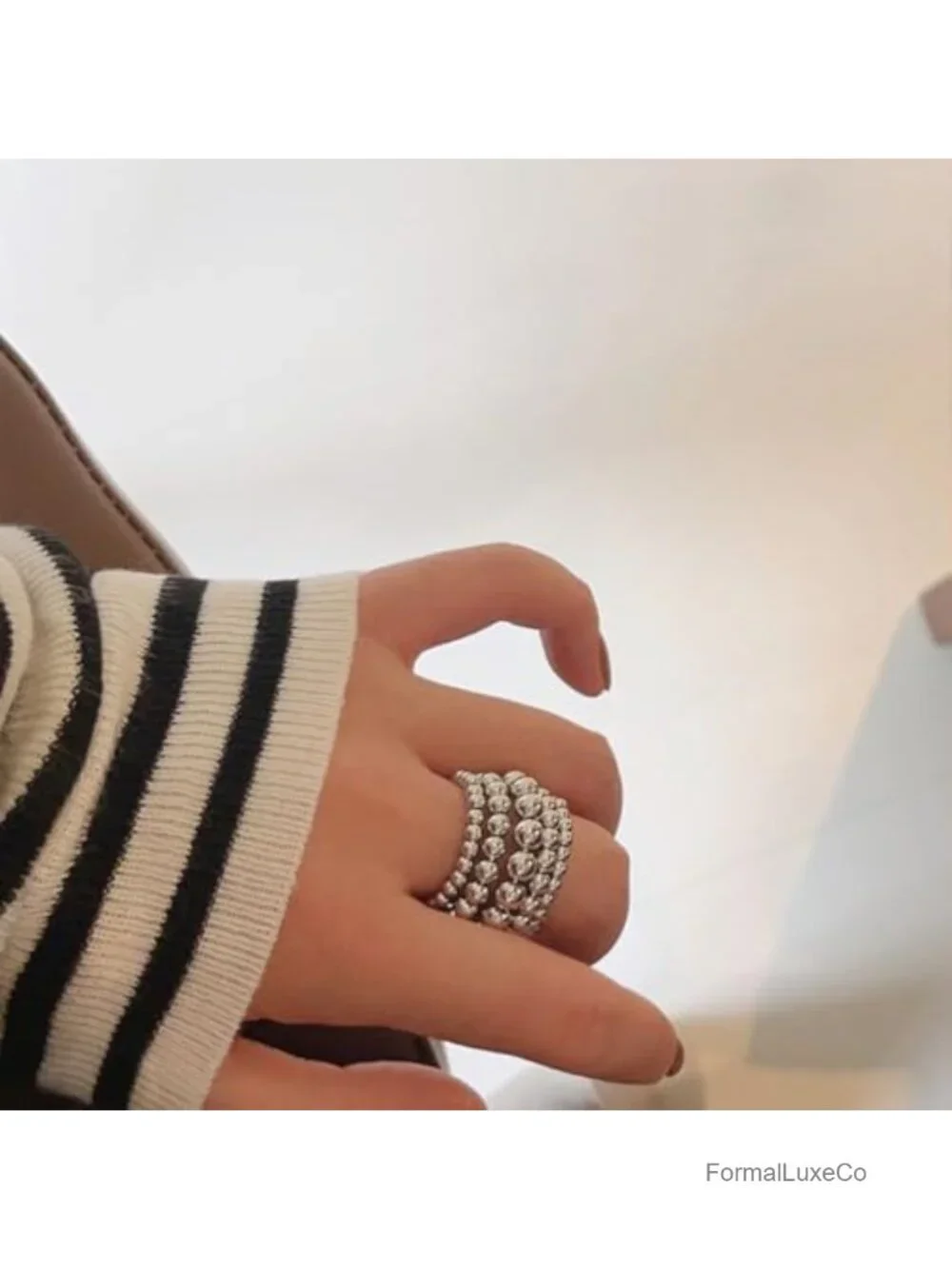 Chunky Gold Elastic Beaded Rings Set Stackable Stretch Round Balls Dainty